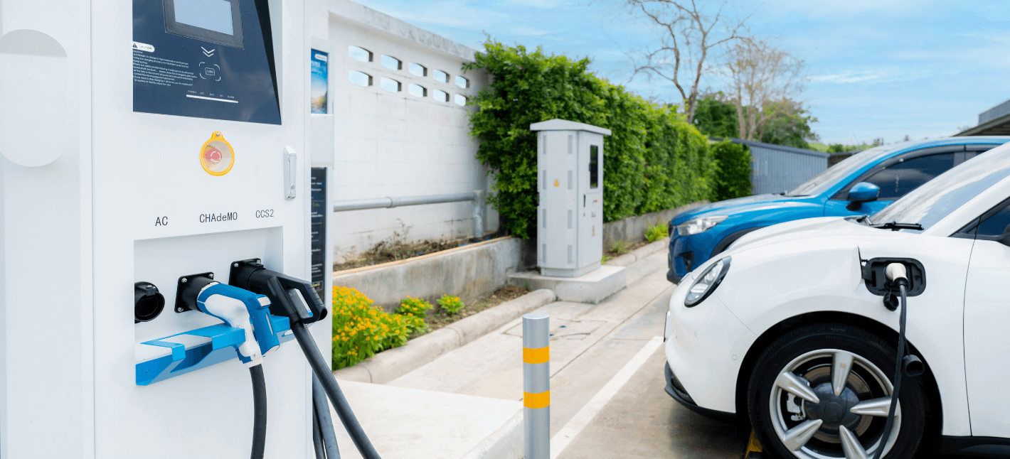 EV station and electric cars connected to it